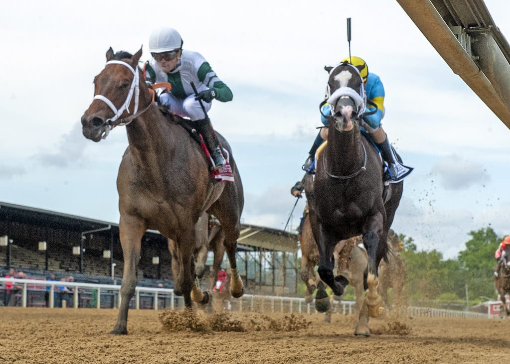 Chub Wagon (left) outfought Hello Beautiful to win the Shine Again. Photo by Jerry Dzierwinski. Chub Wagon