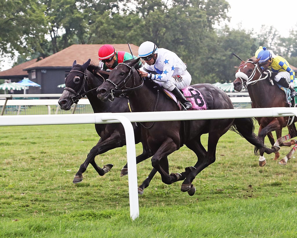 Princess Grace (inside) narrowly won the 2021 G3 Dr. James Penny Memorial.  Photo by Nikki Sherman/EQUI-PHOTO. Princess Grace