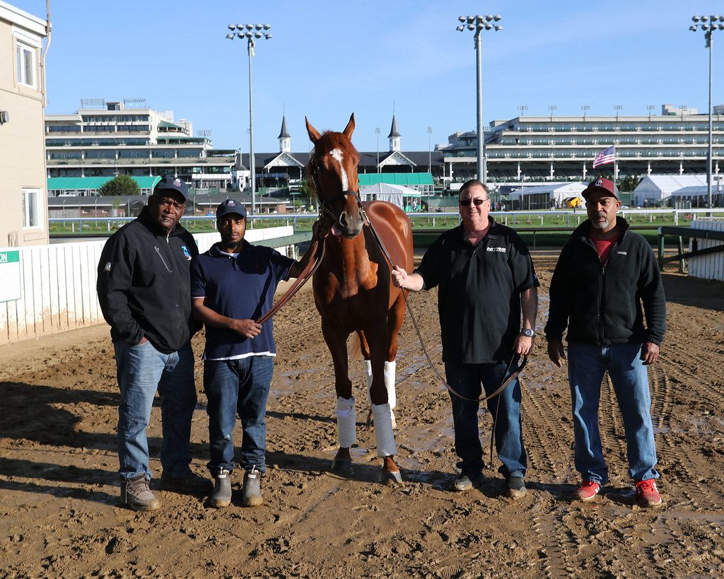 Rich Strike after winning the Kentucky Derby. Reed is second from right. Photo Coady Photography. Rich Strike